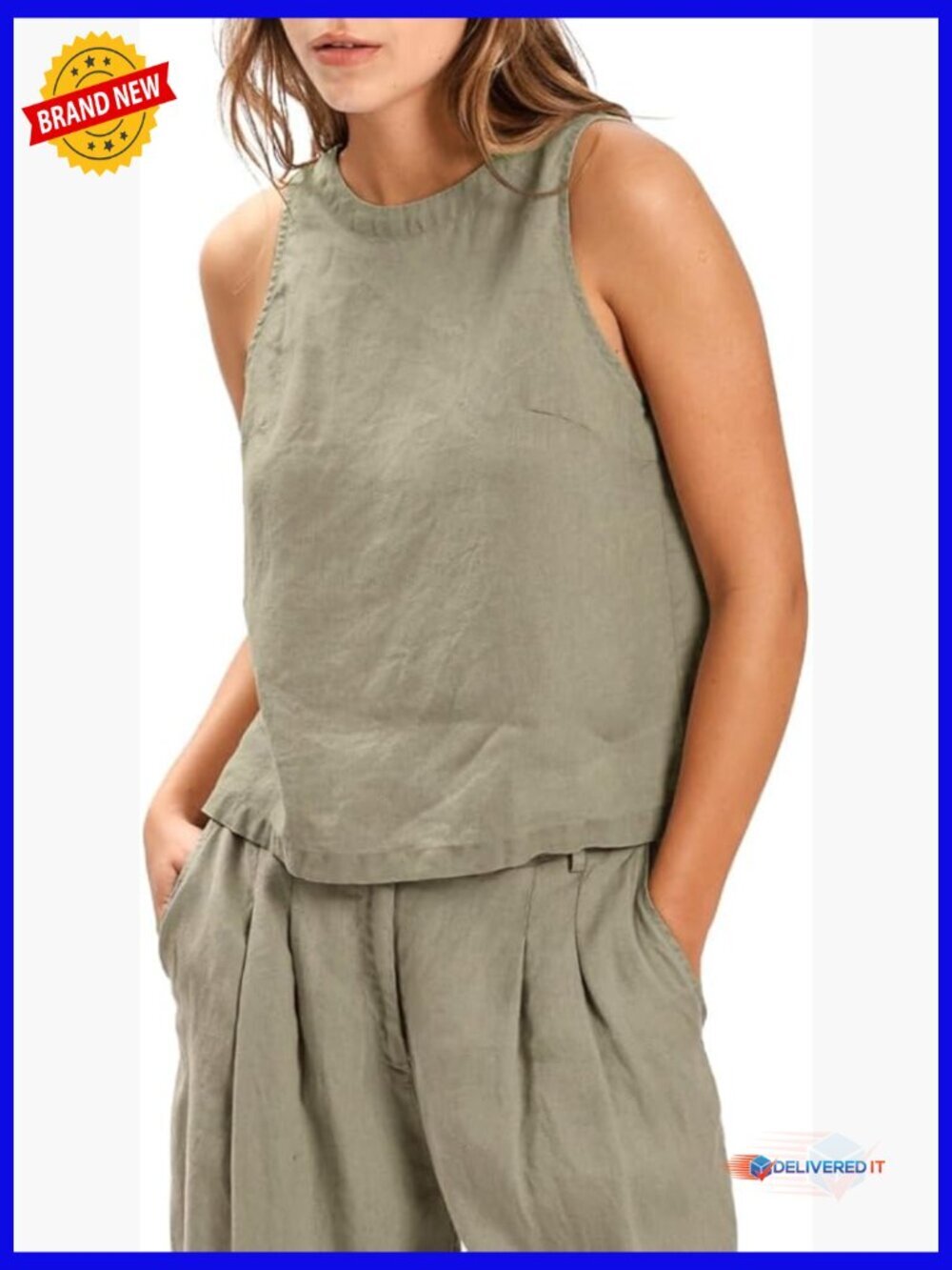 100% Linen Sleeveless Tank Top with Back Button Closure